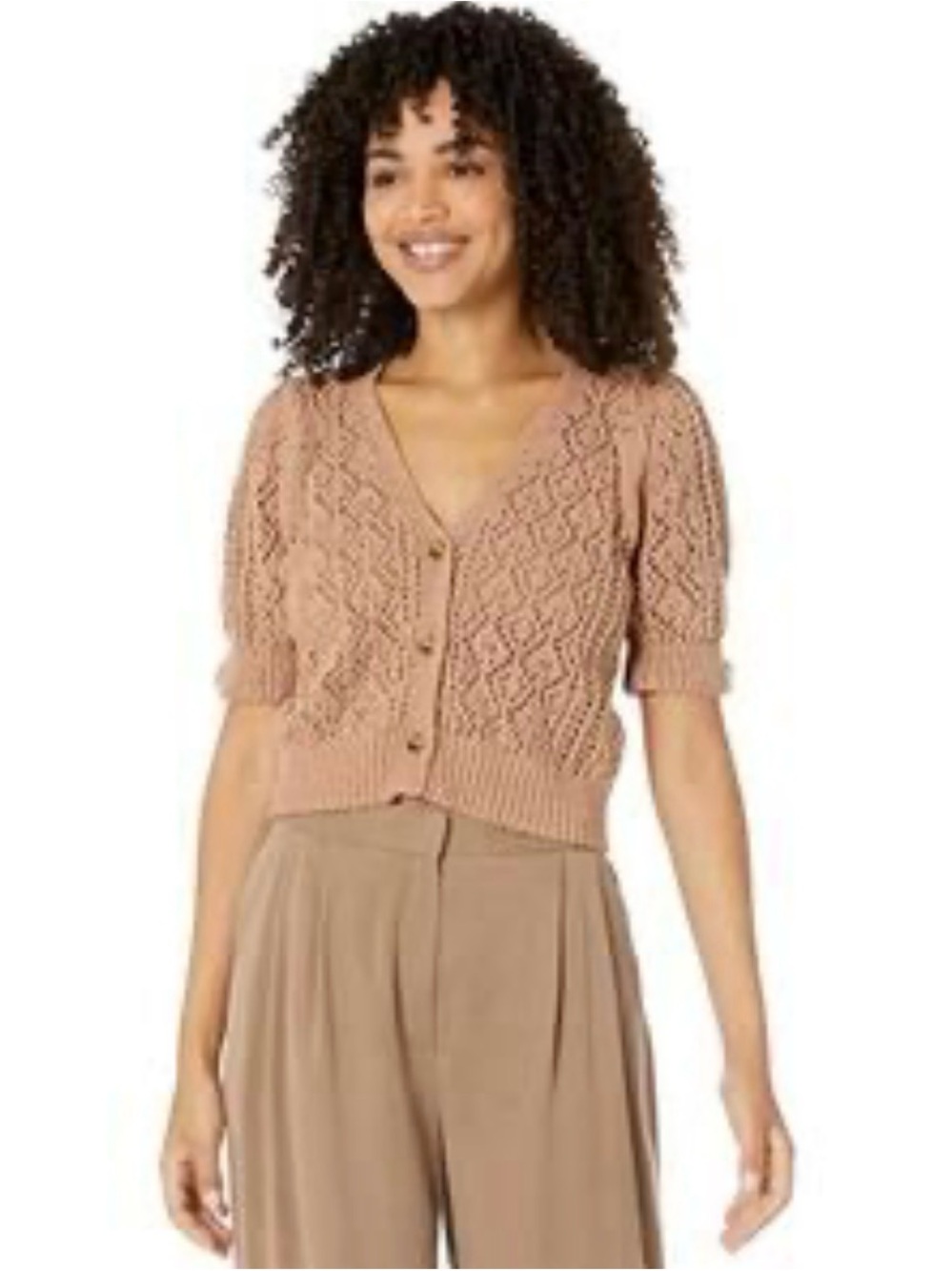 saltwater LUXE Cropped Openwork Knit Cardigan - Taupe